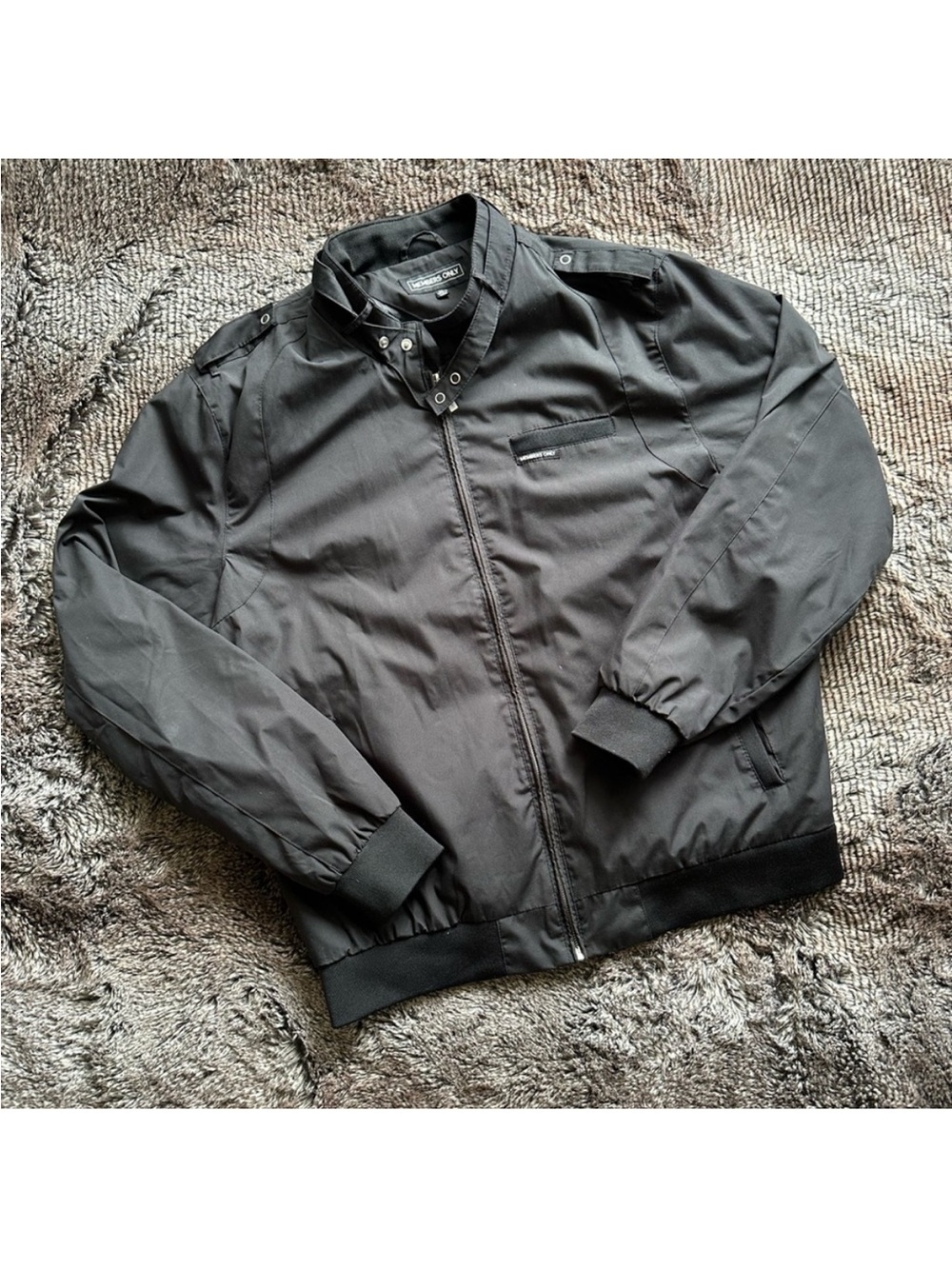 Black Men's Member’s Only Bomber Jacket with Stand Collar